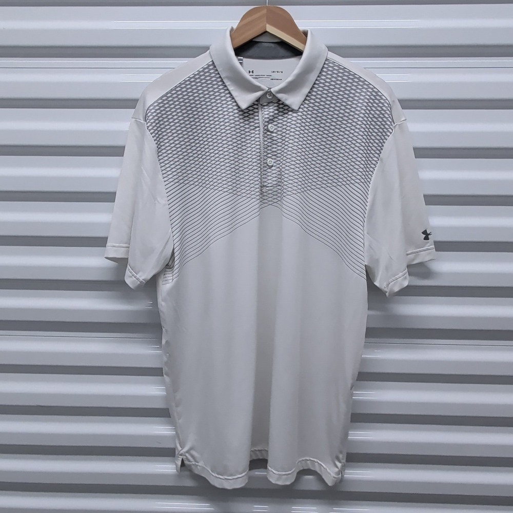 Under Armour Polo Large Mens White HeatGear Geometric Diamond Golf Shirt LG — photo 2